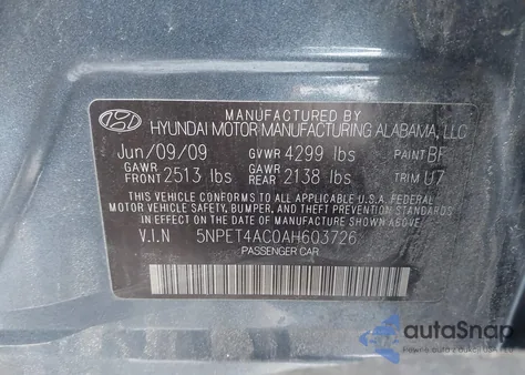 2010 Hyundai Sonata Gls из США, поврежденный, VIN 5NPET4AC0AH603726